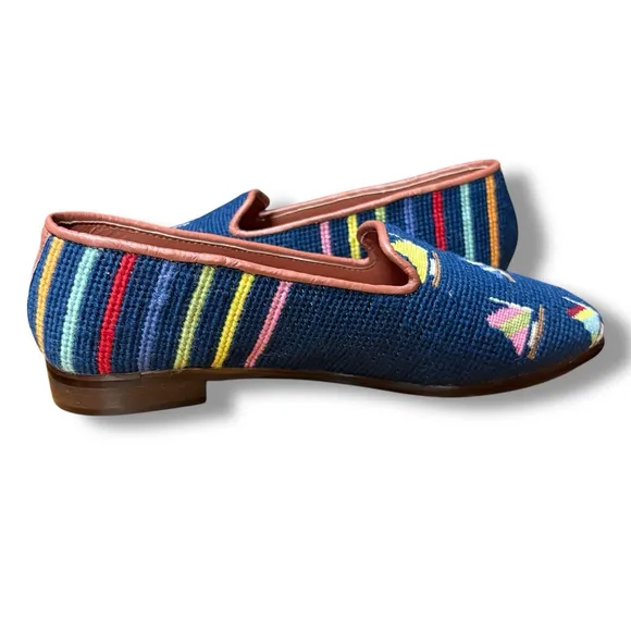 By Paige Needlepoint Loafers Blue Sailboats Sailor Nautical Preppy 7.5