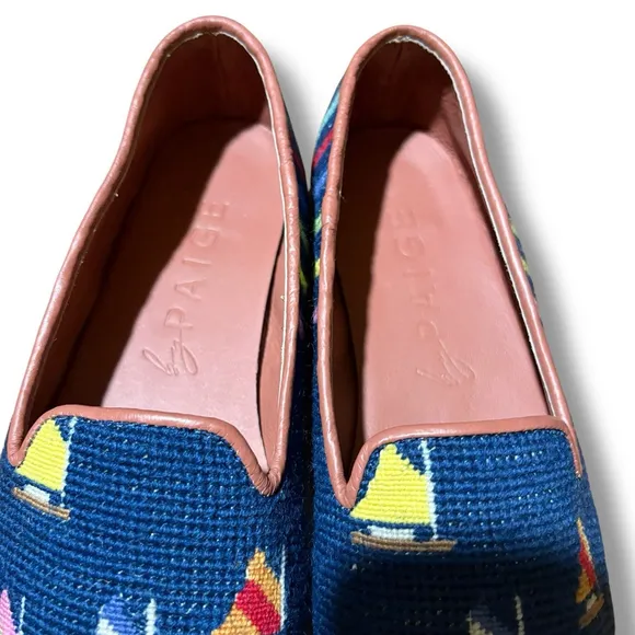 By Paige Needlepoint Loafers Blue Sailboats Sailor Nautical Preppy 7.5