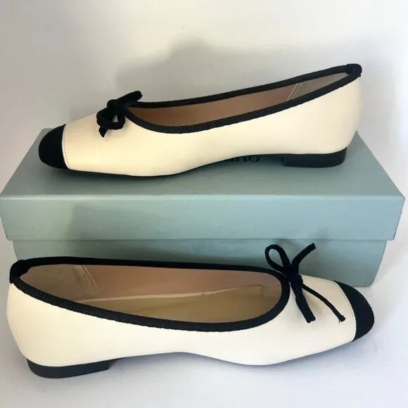C Paravano Beige Black Flats Leather Ballerina flats Size 6.5
