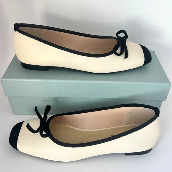 C Paravano Beige Black Flats Leather Ballerina flats Size 6.5