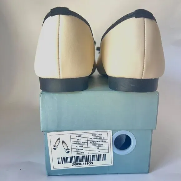 C Paravano Beige Black Flats Leather Ballerina flats Size 6.5