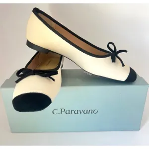 C Paravano Beige Black Flats Leather Ballerina flats Size 6.5