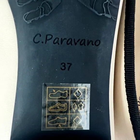 C Paravano Beige Black Flats Leather Ballerina flats Size 6.5