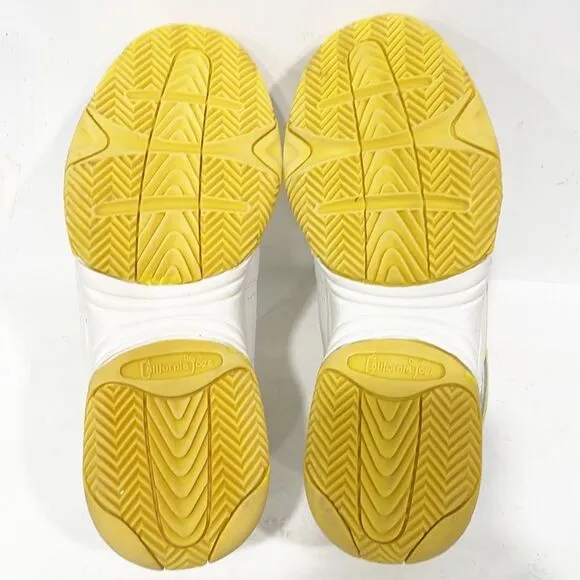 California Toes Women’s Sz 8 Platform Sneakers Open Peep Toe Yellow White