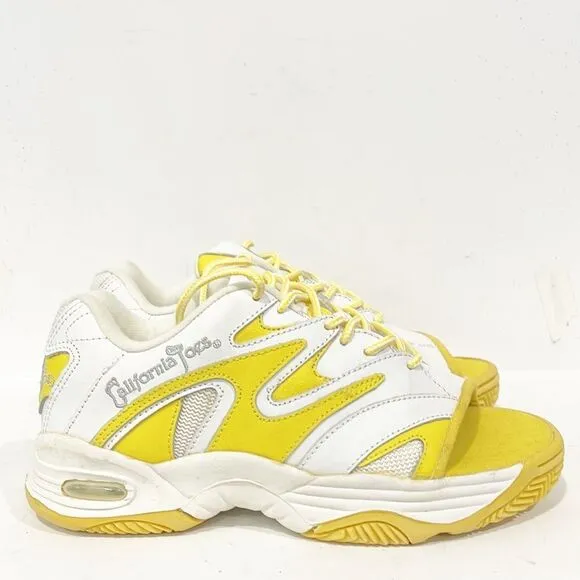 California Toes Women’s Sz 8 Platform Sneakers Open Peep Toe Yellow White