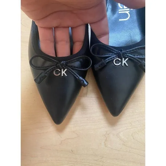 Calvin Klein &quot;Kirra 2&quot; BNWT black leather ballet flats women sz 6 NEW Leather