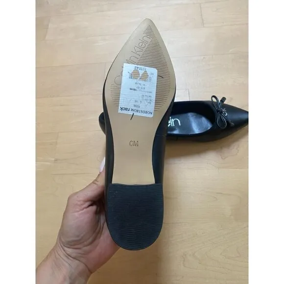 Calvin Klein &quot;Kirra 2&quot; BNWT black leather ballet flats women sz 6 NEW Leather