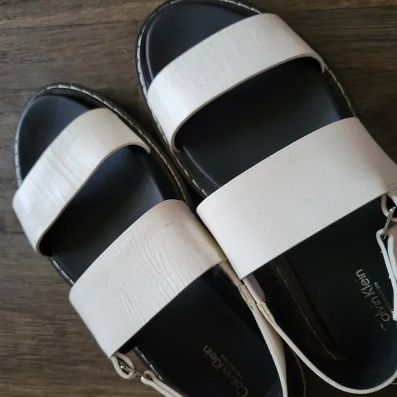 Calvin Klein Marli Leather Double strap Sandals Platform size 40 White