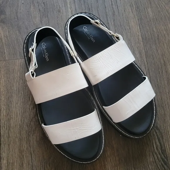 Calvin Klein Marli Leather Double strap Sandals Platform size 40 White