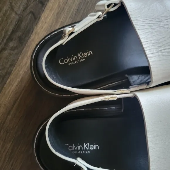 Calvin Klein Marli Leather Double strap Sandals Platform size 40 White