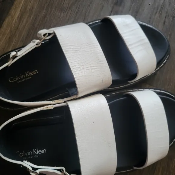 Calvin Klein Marli Leather Double strap Sandals Platform size 40 White