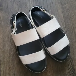 Calvin Klein Marli Leather Double strap Sandals Platform size 40 White