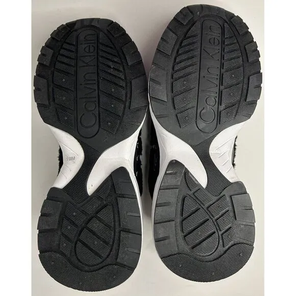 Calvin Klein Woman's Faux‎ Fur Leather Chic Sneakers Style Liah3 Black Size 10 M