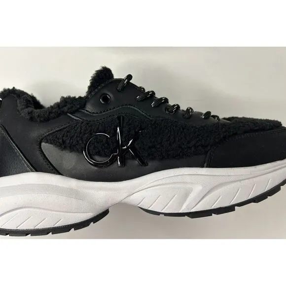 Calvin Klein Woman's Faux‎ Fur Leather Chic Sneakers Style Liah3 Black Size 10 M