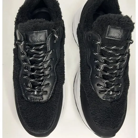 Calvin Klein Woman's Faux‎ Fur Leather Chic Sneakers Style Liah3 Black Size 10 M