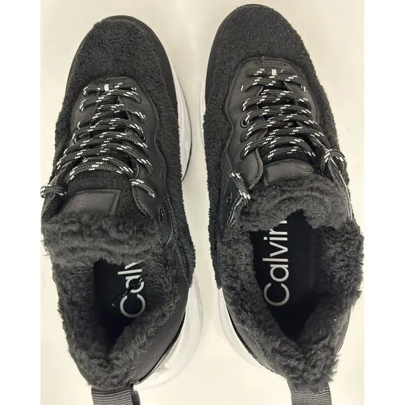 Calvin Klein Woman's Faux‎ Fur Leather Chic Sneakers Style Liah3 Black Size 10 M