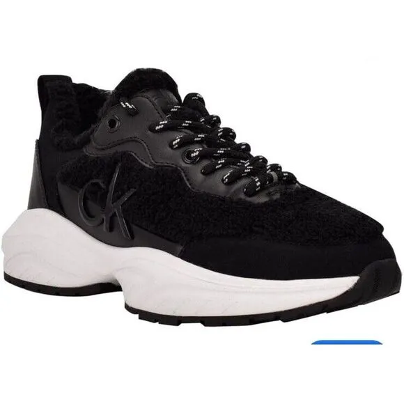 Calvin Klein Woman's Faux‎ Fur Leather Chic Sneakers Style Liah3 Black Size 10 M