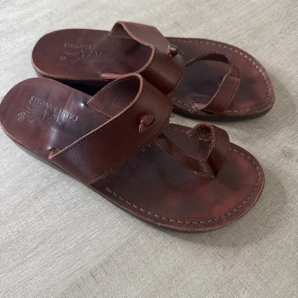 CAMEL Genuine Leather Strap Toe Sandals Red Brown Size 42/8.5