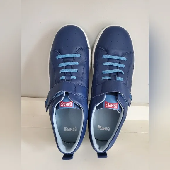 Camper Runner Four Low Top Blue Leather Sneakers Big Kids Size 6