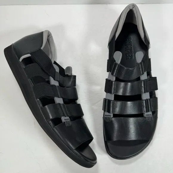 Camper Spray Black Smooth Leather Strappy Sandals Men Size 11