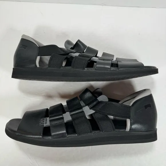 Camper Spray Black Smooth Leather Strappy Sandals Men Size 11