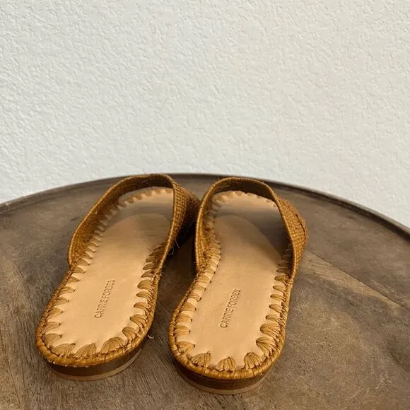 Carrie Forbes Brown Salon Raffia Flat Slide Slip-On Sandals Women's Size 36 US 6
