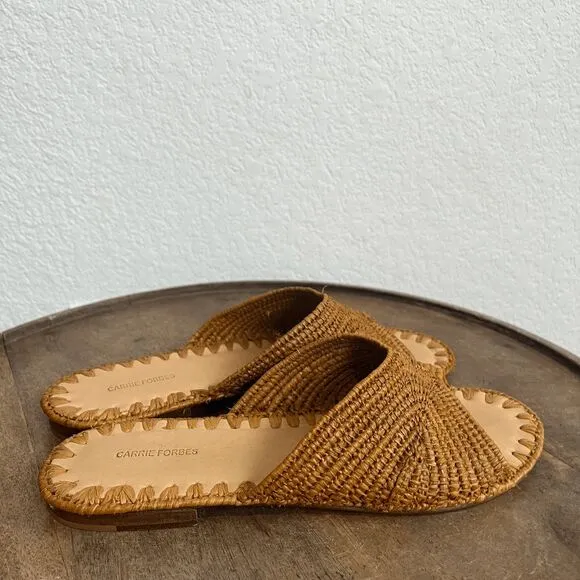 Carrie Forbes Brown Salon Raffia Flat Slide Slip-On Sandals Women's Size 36 US 6