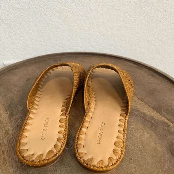 Carrie Forbes Brown Salon Raffia Flat Slide Slip-On Sandals Women's Size 36 US 6