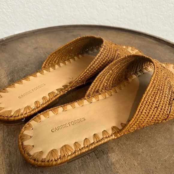 Carrie Forbes Brown Salon Raffia Flat Slide Slip-On Sandals Women's Size 36 US 6