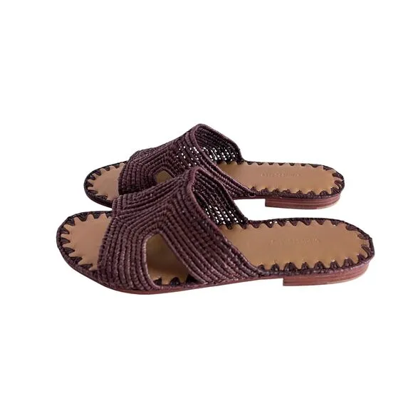 Carrie Forbes Brown Salon Raffia Flat Slide Slip-On Sandals Women's Size 37 US 7