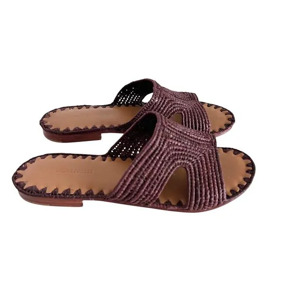 Carrie Forbes Brown Salon Raffia Flat Slide Slip-On Sandals Women's Size 37 US 7