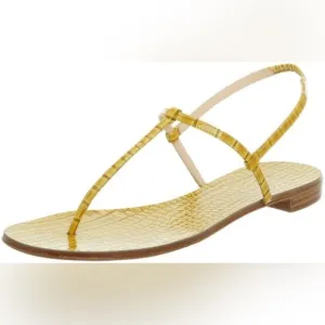 Casadei 8035 T-Strap Slingback Flat Sandals Cedro Yellow Embossed Leather 6.5