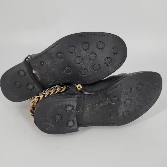 Casadei Chain Embellished Black Chelsea Ankle Boot Size 8.5