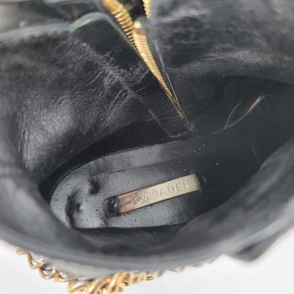 Casadei Chain Embellished Black Chelsea Ankle Boot Size 8.5