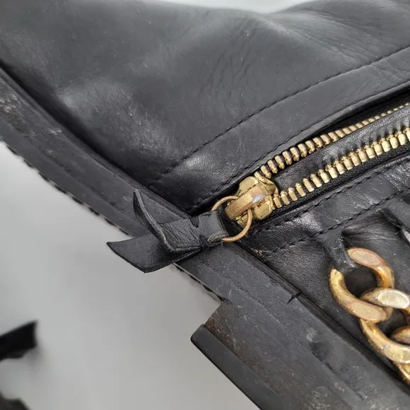 Casadei Chain Embellished Black Chelsea Ankle Boot Size 8.5