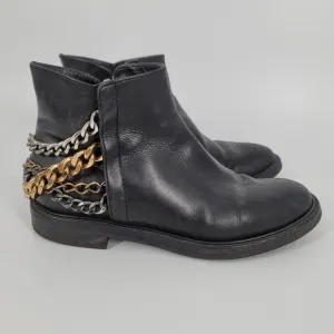 Casadei Chain Embellished Black Chelsea Ankle Boot Size 8.5