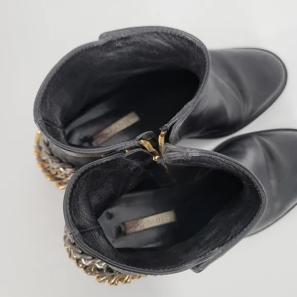Casadei Chain Embellished Black Chelsea Ankle Boot Size 8.5