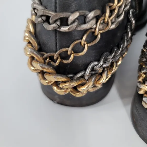 Casadei Chain Embellished Black Chelsea Ankle Boot Size 8.5