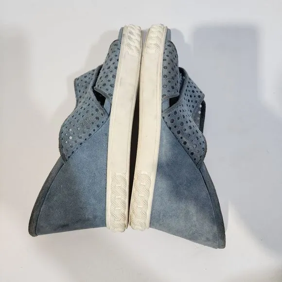 Casadei wedge slip on suede sandals  blue white size 8