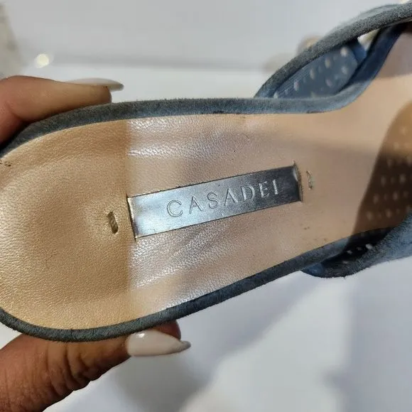 Casadei wedge slip on suede sandals  blue white size 8