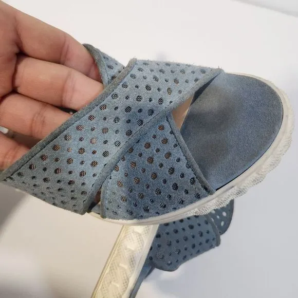 Casadei wedge slip on suede sandals  blue white size 8