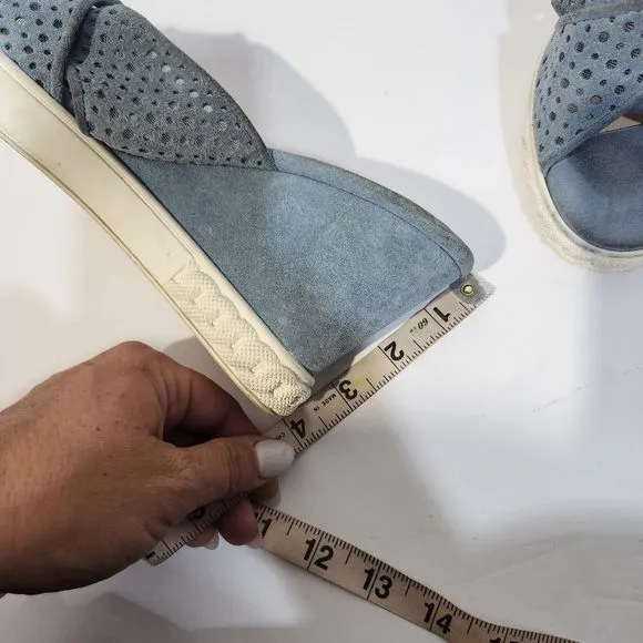 Casadei wedge slip on suede sandals  blue white size 8