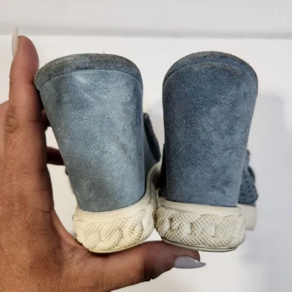 Casadei wedge slip on suede sandals  blue white size 8