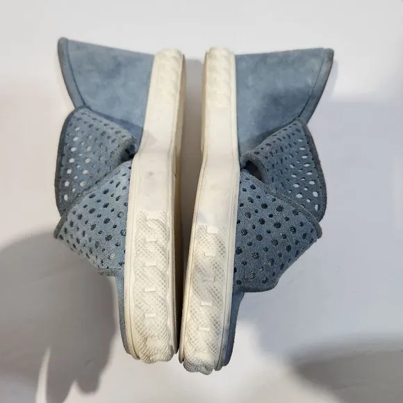 Casadei wedge slip on suede sandals  blue white size 8