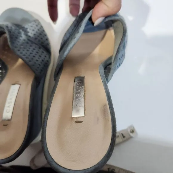 Casadei wedge slip on suede sandals  blue white size 8