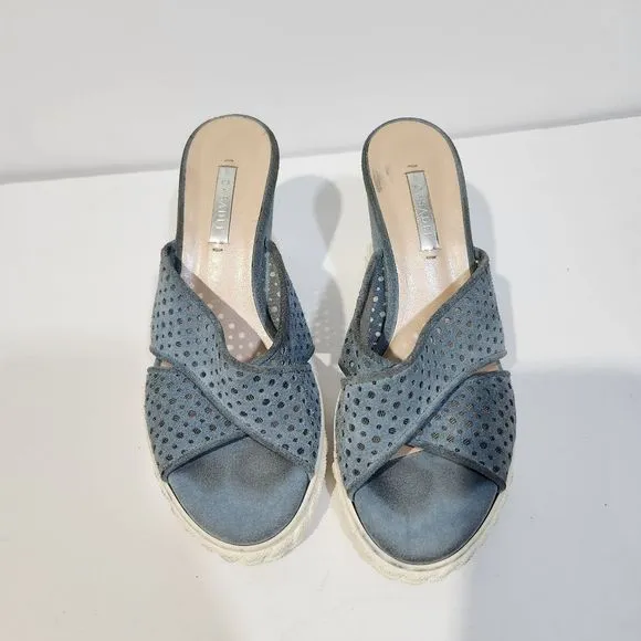 Casadei wedge slip on suede sandals  blue white size 8
