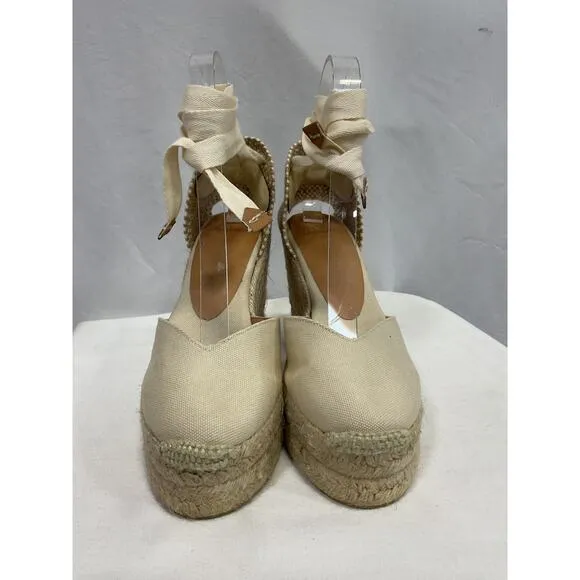 Casta�er 'Chiara 80' Tan Canvas Wedge Espadrilles Sandal Size 7