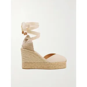 Casta�er 'Chiara 80' Tan Canvas Wedge Espadrilles Sandal Size 7