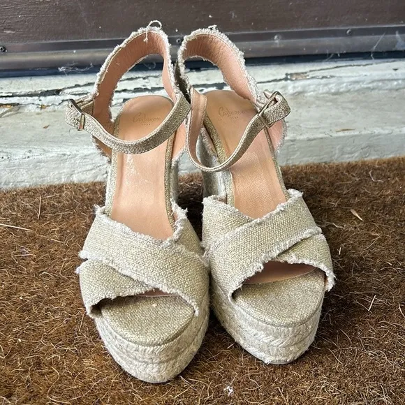 Castaner Bromelia Frayed Canvas Wedge Espadrilles Sz EU 39 Bohemian Vacation