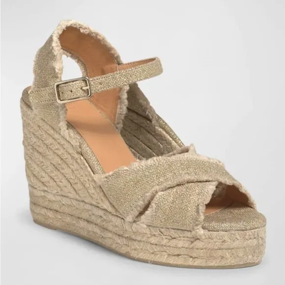 Castaner Bromelia Frayed Canvas Wedge Espadrilles Sz EU 39 Bohemian Vacation